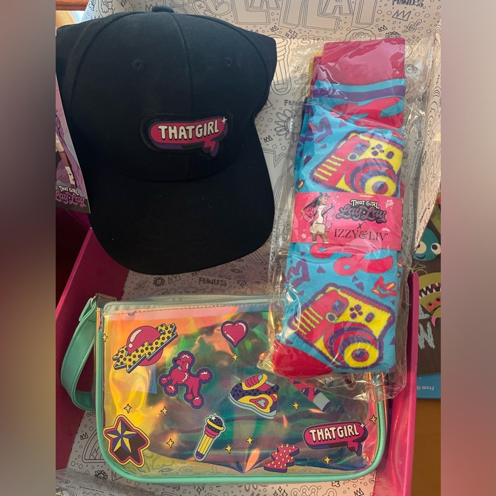 That Girl (Lay Lay) baseball cap, clear handbag, and sock set
